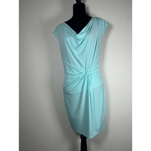 Michael Kors Dress Turquoise Blue Sheath Gathered Silver Tone Size M Read - Picture 1 of 14